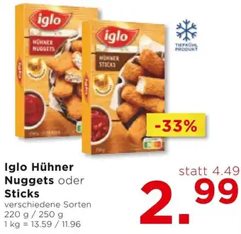 Unimarkt Iglo Hühner Nuggets oder Sticks verschiedene Sorten 220 g/250 g Angebot