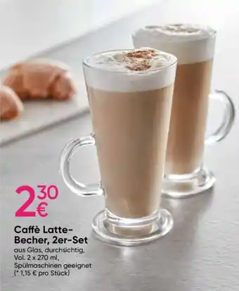 Caffè Latte-Becher, 2er-Set aus Glas, durchsichtig, Vol. 2 x 270 ml, Spülmaschinen geeignet