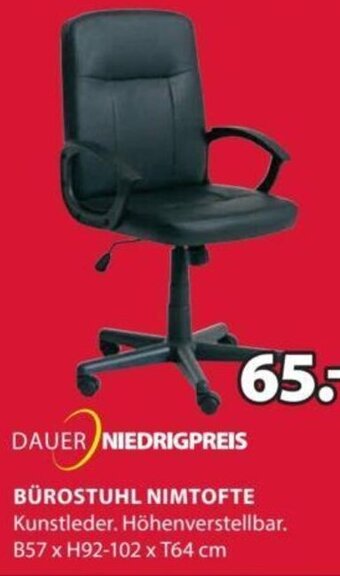 JYSK BÜROSTUHL NIMTOFTE Kunstleder. Höhenverstellbar. B57 x H92-102 x T64 cm Angebot