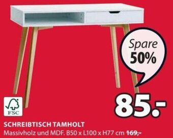 JYSK SCHREIBTISCH TAMHOLT Massivholz und MDF. B50 x L100 x H77 cm Angebot