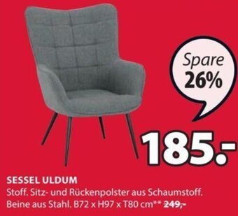 JYSK SESSEL ULDUM Stoff. Sitz- und Rückenpolster aus Schaumstoff. Beine aus Stahl. B72 x H97 x T80 cm Angebot