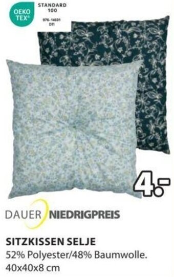 JYSK SITZKISSEN SELJE 52% Polyester/48% Baumwolle. 40x40x8 cm Angebot