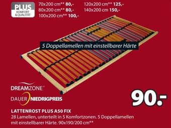 JYSK LATTENROST PLUS A50 FIX 28 Lamellen, unterteilt in 5 Komfortzonen. 5 Doppellamellen mit einstellbarer Härte. 90x190/200 cm** Angebot