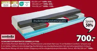 JYSK SCHAUMSTOFFMATRATZE SEMBELLA F500 90x190/200 cm Angebot