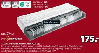 JYSK TASCHENFEDERKERNMATRATZE PLUS $30 90 x 190/200 cm Angebot