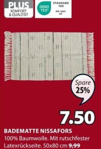 JYSK BADEMATTE NISSAFORS 100% Baumwolle. Mit rutschfester Latexrückseite. 50x80 cm Angebot