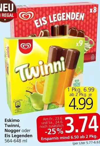 Spar Eskimo Twinni, Nogger oder -25% Eis Legenden 564-648 ml Angebot