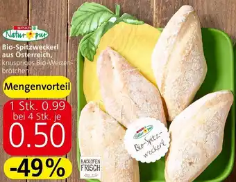 Spar Natur pur Bio-Spitzweckerl aus Österreich, knuspriges Bio-Weizen-brötchen Angebot