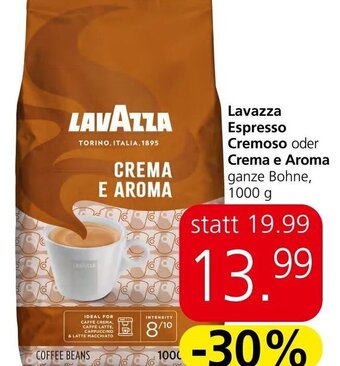 Spar Lavazza Espresso Cremoso oder Crema e Aroma ganze Bohne, 1000 g Angebot