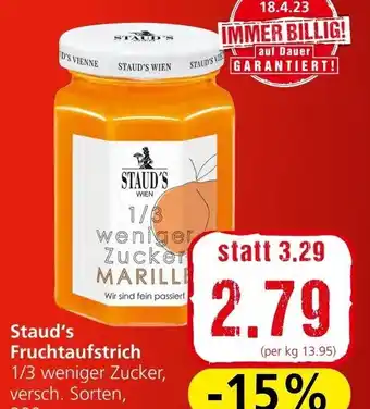 Spar Staud's Fruchtaufstrich 1/3 weniger Zucker, versch. Sorten, 200 g Angebot