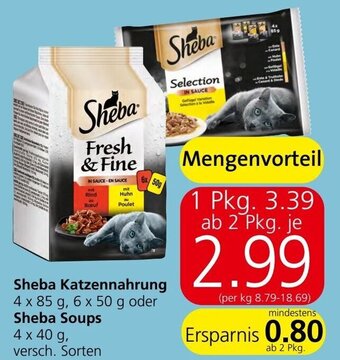 Spar Sheba Katzennahrung 4 x 85 g, 6 x 50 g oder Sheba Soups 4 x 40 g, Angebot