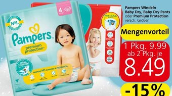 Spar Pampers Windeln Baby Dry, Baby Dry Pants oder Premium Protection versch. Größen Angebot
