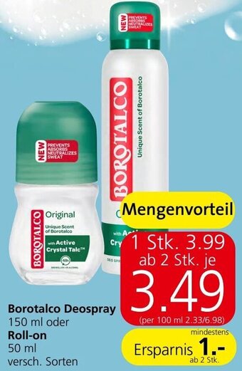 Spar Borotalco Deospray 150 ml oder Roll-on 50 ml Angebot