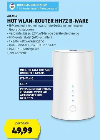 Hofer ALCATEL HOT WLAN-ROUTER HH72 B-WARE per Stück Angebot