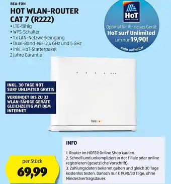 Hofer BEA-FON HOT WLAN-ROUTER CAT 7 (R222) per Stück Angebot