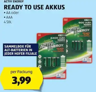 Hofer ACTIV ENERGY READY TO USE AKKUS 4 Stk. Angebot