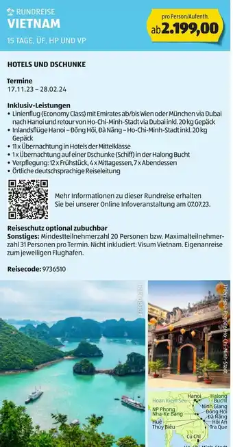 Hofer RUNDREISE VIETNAM 15 TAGE, ÜF, HP UND VP Angebot