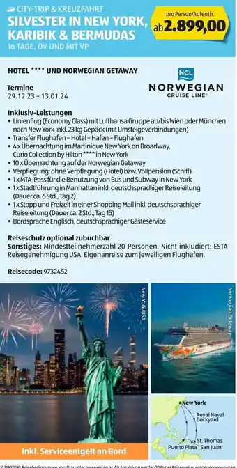 Hofer CITY-TRIP & KREUZFAHRT SILVESTER IN NEW YORK, 16 TAGE, OV UND MIT VP Angebot