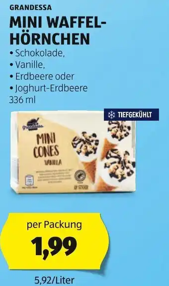 Hofer GRANDESSA MINI WAFFEL-HÖRNCHEN 336 ml per Packung Angebot