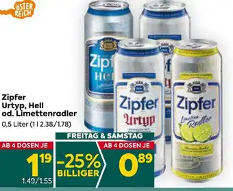 Billa Zipfer Urtyp, Hell od. Limettenradler 0,5 Liter Angebot