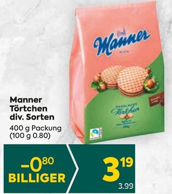 Billa Manner Törtchen div. Sorten 400 g Packung Angebot