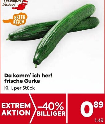 Billa Da komm' ich her! frische Gurke Kl. I, per Stück Angebot