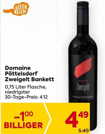 Billa Domaine Pöttelsdorf Zweigelt Bankett 0,75 Liter Flasche Angebot