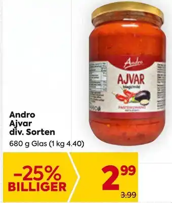 Billa Andro Ajvar div. Sorten 680 G Angebot