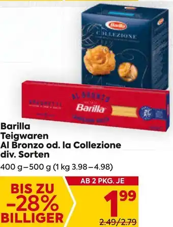 Billa Barilla Teigwaren Al Bronzo od. la Collezione div. Sorten 400 g- 500 g Angebot