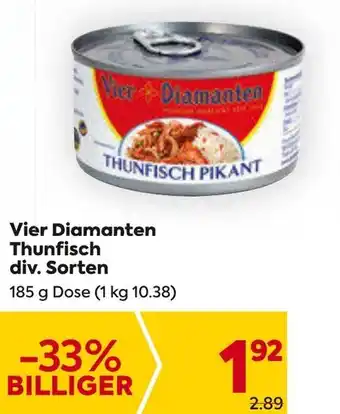 Billa Vier Diamanten Thunfisch div. Sorten 185 g Angebot