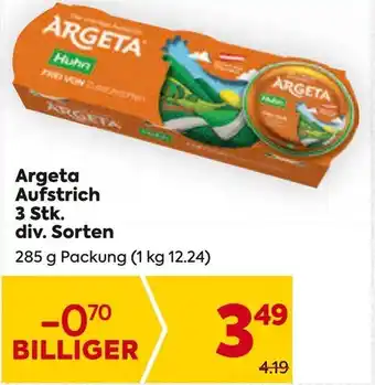 Billa Argeta Aufstrich 3 Stk. div. Sorten 285 g Packung Angebot