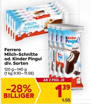 Billa Ferrero Milch-Schnitte od. Kinder Pingui div. Sorten 120 g- 140 g Angebot