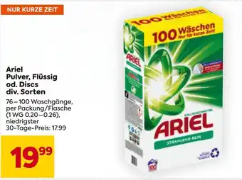 Billa Ariel Pulver, Flüssig od. Discs div. Sorten 76-100 Waschgänge, per Packung/Flasche Angebot