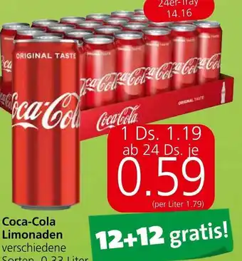 Eurospar Coca-Cola Limonaden verschiedene Sorten, 0,33 Liter Angebot
