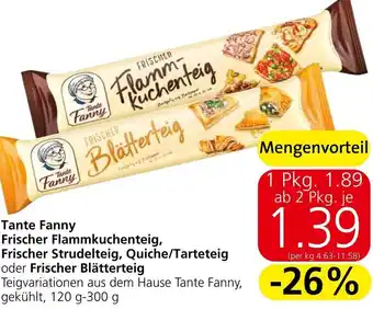 Eurospar Tante Fanny Frischer Flammkuchenteig, Frischer Strudelteig, Quiche/Tarteteig oder Frischer Blätterteig 120 g- 300g Angebot