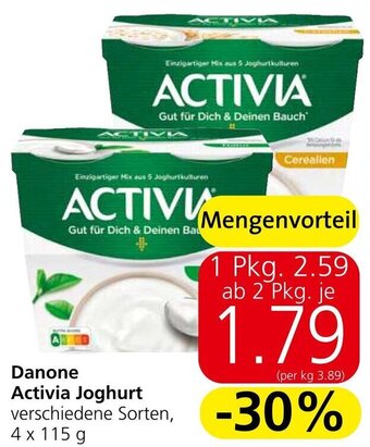 Eurospar Danone Activia Joghurt verschiedene Sorten, 4x 115 g Angebot