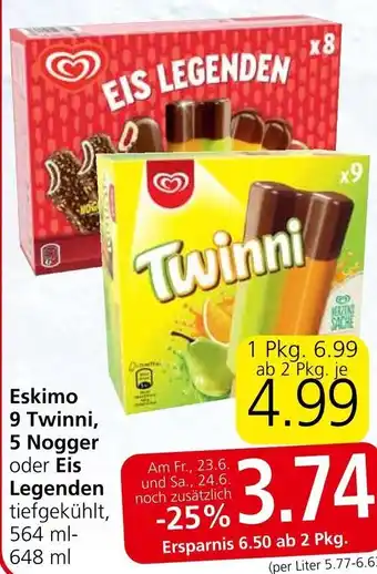 Eurospar Eskimo 9 Twinni, 5 Nogger oder Eis Legenden tiefgekühlt, 564 ml-648 ml Angebot