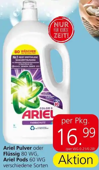 Eurospar Ariel Pulver oder Flüssig 80 WG, Ariel Pods 60 WG verschiedene Sorten Angebot
