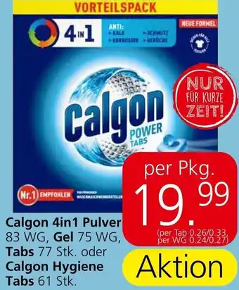 Eurospar Calgon 4in1 Pulver 83 WG, Gel 75 WG, Tabs 77 Stk. oder Calgon Hygiene Tabs 61 Stk. Angebot