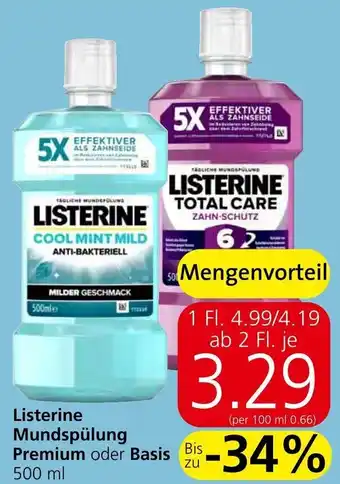 Eurospar Listerine Mundspülung Premium oder Basis 500 ml Angebot