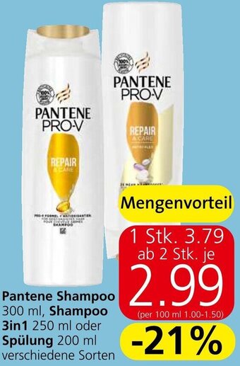 Eurospar Pantene Shampoo 300 ml, Shampoo 3in1 250 ml oder Spülung 200 ml Angebot