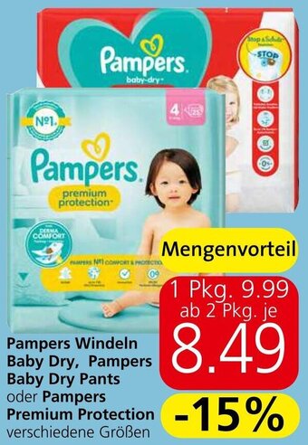 Eurospar Pampers Windeln Baby Dry, Pampers Baby Dry Pants oder Pampers Premium Protection verschiedene Größen Angebot