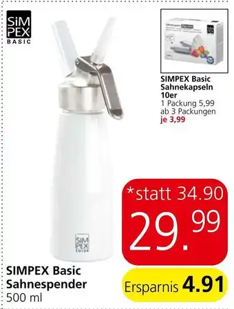 Eurospar SIMPEX Basic Sahnespender 500 ml Angebot