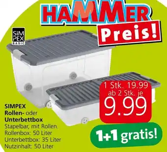 Eurospar SIMPEX Rollen- oder Unterbettbox Stapelbar, mit Rollen. Rollenbox: 50 Liter Unterbettbox: 35 Liter Nutzinhalt: 50 Liter Angebot