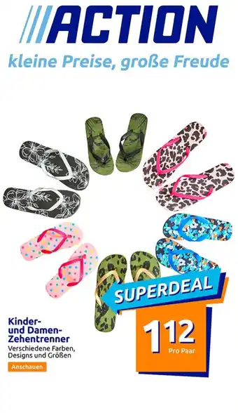 Action Kinder-und Damen-Zehentrenner Verschiedene Farben, Designs und Größen Pro Paar Angebot