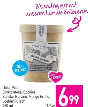 Sutterlüty Dolce Vita Stracciatella, Cookies, Schoko-Banane, Mango Exotic, Joghurt Kirsch 480 ml Angebot