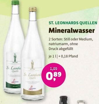 Denn's Biomarkt ST. LEONHARDS QUELLEN Mineralwasser 1 L Angebot