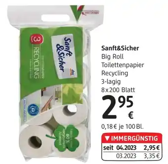 dm Sanft&Sicher Big Roll Toilettenpapier Recycling 3-lagig 8x200 Blatt Angebot