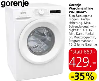 Eurospar Gorenje Waschmaschine WNPI84APS 8 kg Angebot