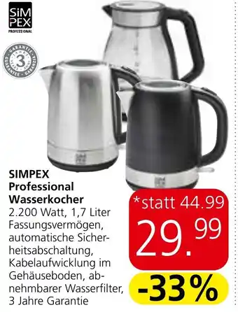 Eurospar SIMPEX Professional Wasserkocher 2.200 Watt, 1,7 Liter Angebot